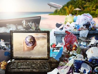 des déchets sur une plage illustrant la pollution de l’environnement par les objets en plastique 