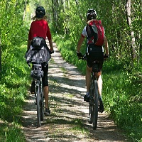 De dos, deux personnes faisant du vélo dans les bois