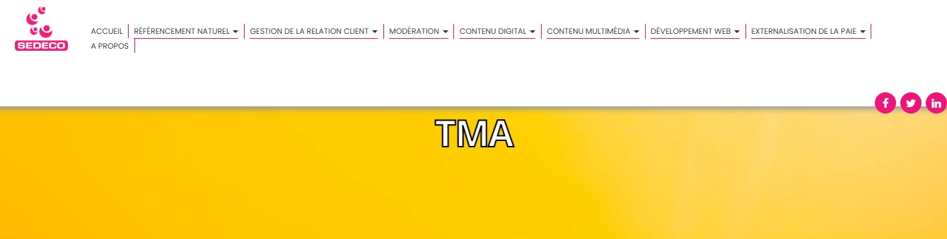 Bannière TMA du site de SEDECO