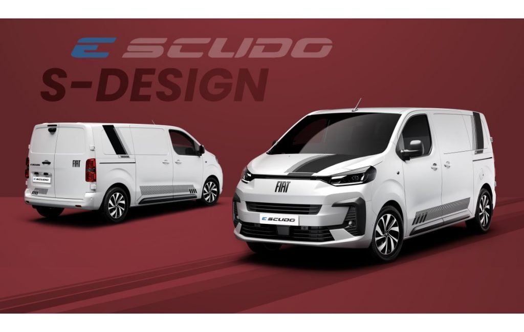 Fiat Scudo S-Design blanc avec jantes alliage et bandes sportives visibles avant et arrière