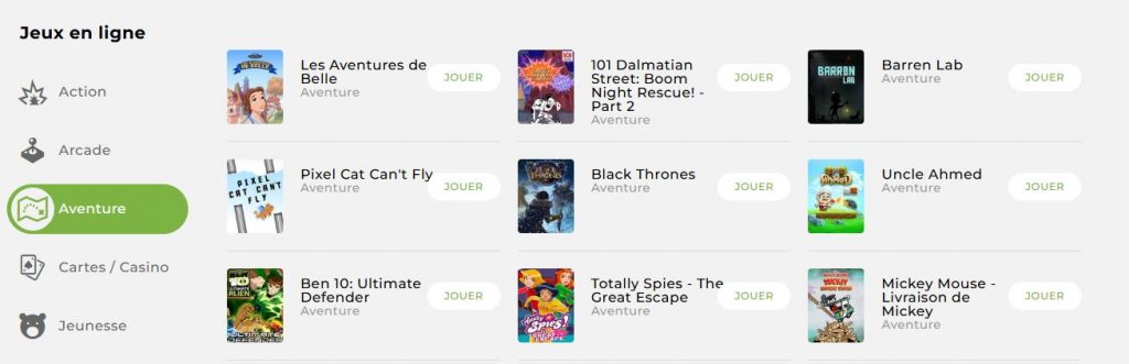 La page des jeux d’aventure 